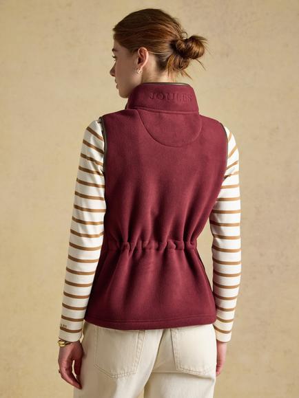 Joules Port Heritage Fleece Gilet, Red/Purple - view 2, Red / Purple