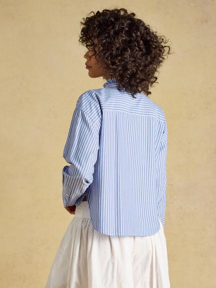 Joules Cropped Oxford Cotton Stripe Shirt, Blue - view 2, Blue