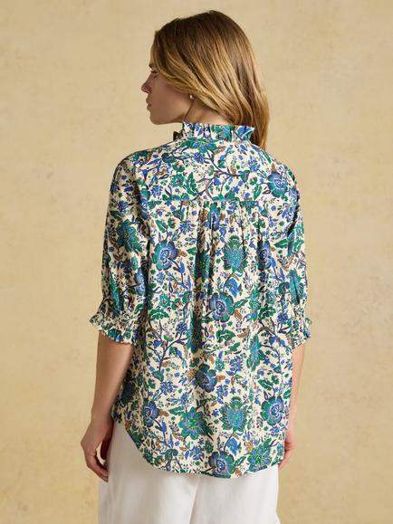 Joules Melanie Floral Ruffle Top, Blue/Green - view 2, Blue/Green
