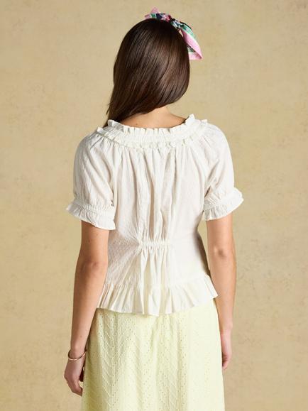 Joules Frill Short Sleeve Top, White - view 2, White