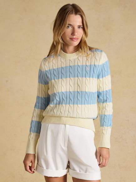 Joules Cable Knit Jumper, Cream/Blue, Cream/Blue