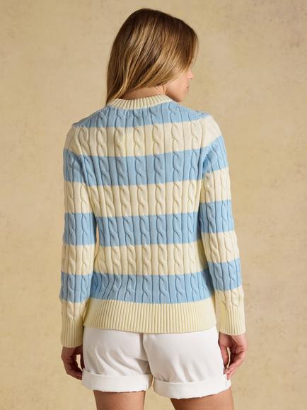 Joules Cable Knit Jumper, Cream/Blue - view 2, Cream/Blue