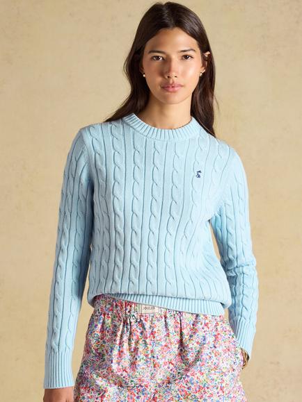 Joules Cable Knit Crew Neck Jumper, Light Blue, Light Blue