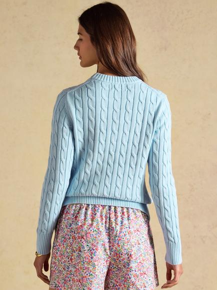 Joules Cable Knit Crew Neck Jumper, Light Blue - view 2, Light Blue