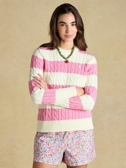 Joules Cable Jumper, Pink/Cream, Pink/Cream