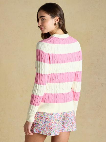 Joules Cable Jumper, Pink/Cream - view 2, Pink/Cream