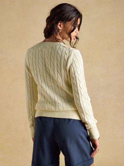 Joules V-Neck Cable Knit Jumper, Cream - view 2, Cream