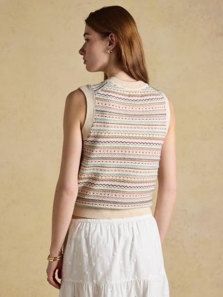 Joules Fair Isle Knit V-Neck Tank Top, Oatmeal - view 2, Oatmeal