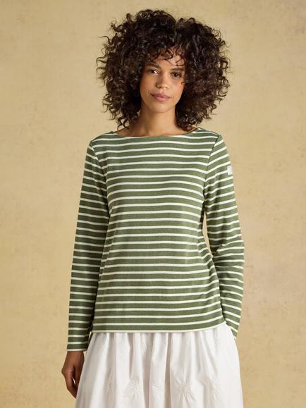 Joules Harbour Striped Jersey Top, Khaki Green, Khaki Green