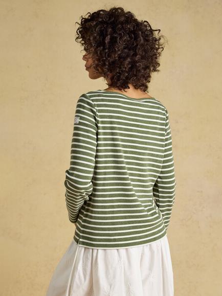 Joules Harbour Striped Jersey Top, Khaki Green - view 2, Khaki Green