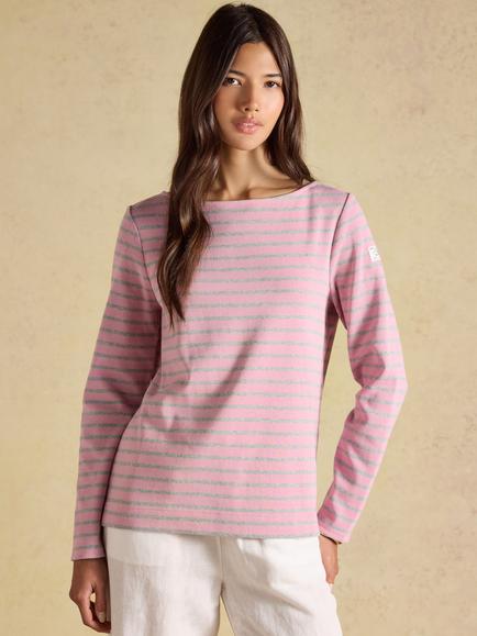 Joules Harbour Striped Jersey Top, Pink/Grey, Pink/Grey