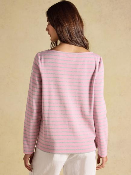 Joules Harbour Striped Jersey Top, Pink/Grey - view 2, Pink/Grey