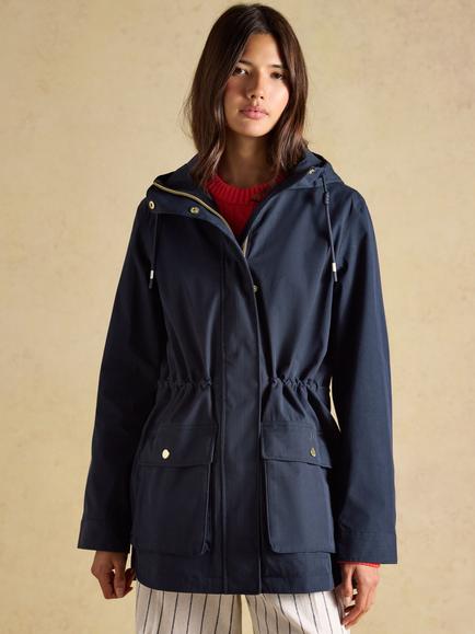 Joules Portwell Cotton Rich Hooded Waterproof Raincoat, Navy, Navy