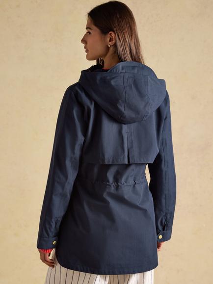 Joules Portwell Cotton Rich Hooded Waterproof Raincoat, Navy - view 2, Navy