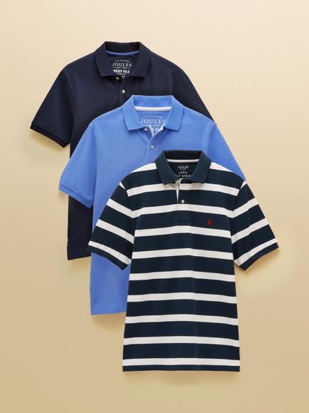 Joules Cotton Polo Shirt, Pack of 3, Blue/Multi, Blue/Multi