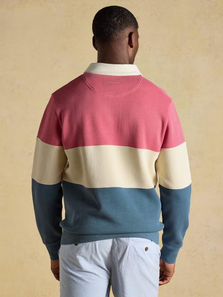 Joules Cotton Colour Blocked Rugby Shirt, Blue/Pink - view 2, Blue/Pink