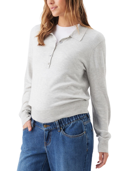 Ripe Piper Maternity and Nursing Polo Jumper, Silver Marl - view 2, Silver Marl