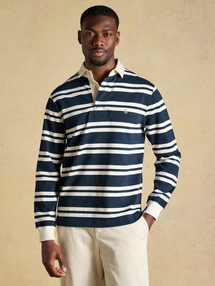 Joules Regular Fit Stripe Rugby Shirt, Navy/White, Navy/White