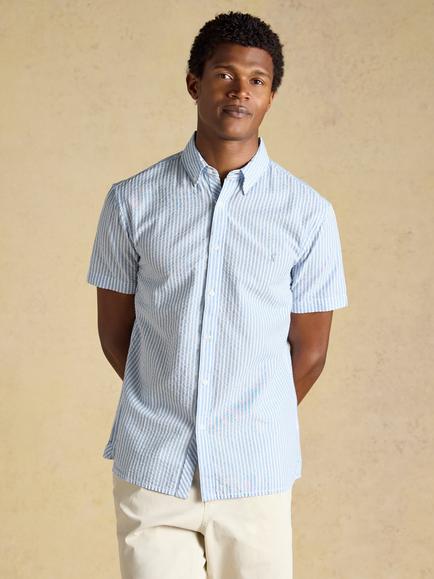Joules Regular Fit Seersucker Shirt, Blue/White, Blue/White