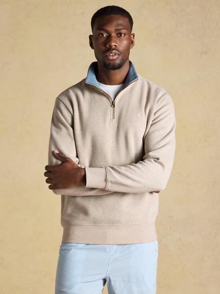 Joules Alistair Quarter-Zip Jumper, Oatmeal, Oatmeal