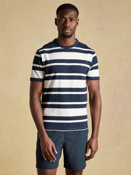 Joules Regular Fit Striped Cotton Crew Neck T-Shirt, Navy/White, Navy/White