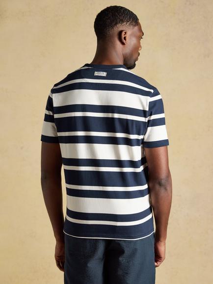 Joules Regular Fit Striped Cotton Crew Neck T-Shirt, Navy/White - view 2, Navy/White