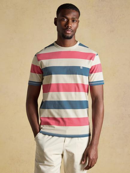 Joules Regular Fit Cotton Stripe Crew Neck T-Shirt, Rose Pink, Rose Pink