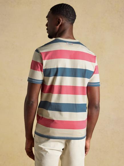 Joules Regular Fit Cotton Stripe Crew Neck T-Shirt, Rose Pink - view 2, Rose Pink