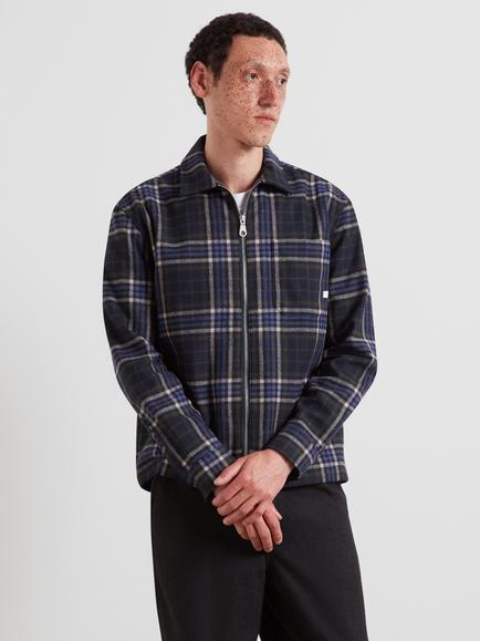Farah Regular Cut Long Sleeve Check Zipped Top, True Navy, True Navy