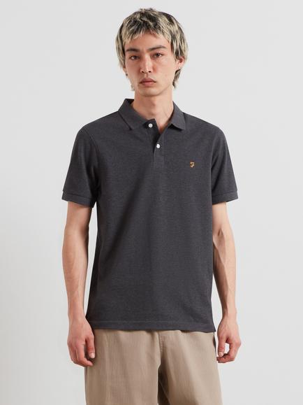 Farah Short Sleeve Cotton Polo Shirt, Washed Black Marl, Washed Black Marl