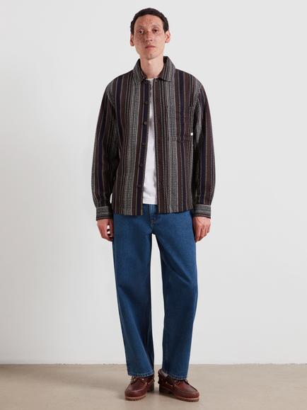 Farah Loose Cut Long Sleeve Striped Cotton Shirt, Dark Brown - view 2, Dark Brown