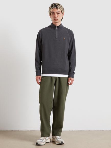 Farah Regular Fit Zip Neck Cotton Sweatshirt, Washed Black - view 2, Washed Black