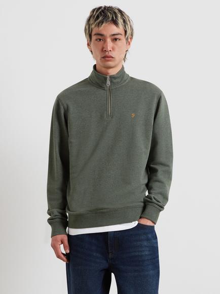 Farah Regular Fit Zip Neck Cotton Sweatshirt, Rosemary, Rosemary