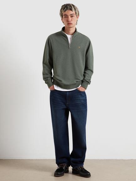 Farah Regular Fit Zip Neck Cotton Sweatshirt, Rosemary - view 2, Rosemary