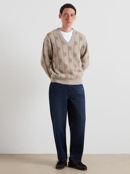Farah Printed V-Neck Jumper, Putty - view 2, Putty