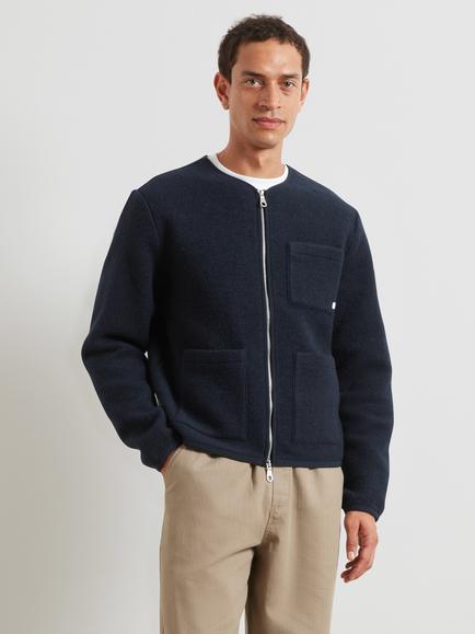 Farah Wool Rich Round Neck Zip-Through Sweatshirt, True Navy, True Navy