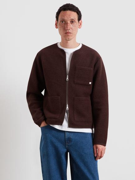 Farah Relaxed Zip Neck Wool Blend Fleece, Dark Brown, Dark Brown