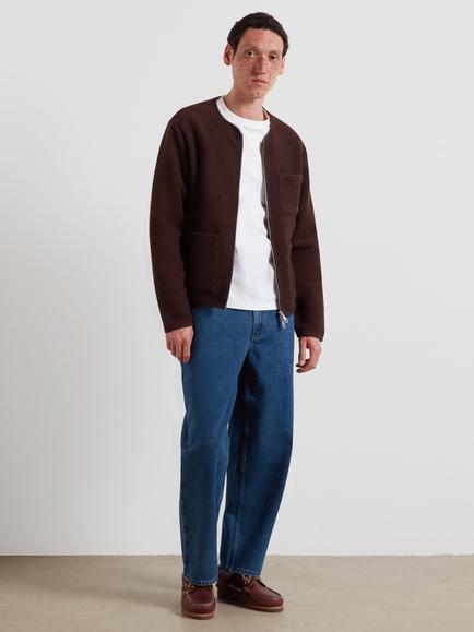 Farah Relaxed Zip Neck Wool Blend Fleece, Dark Brown - view 2, Dark Brown