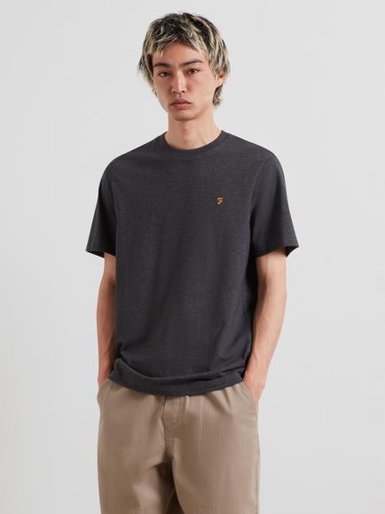 Farah Cotton Plain Logo Crew Neck T-Shirt, Washed Black Marl, Washed Black Marl