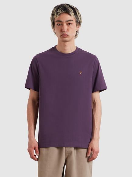 Farah Cotton Plain Logo Crew Neck T-Shirt, Deep Purple, Deep Purple