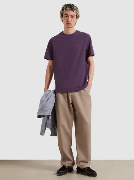 Farah Cotton Plain Logo Crew Neck T-Shirt, Deep Purple - view 2, Deep Purple