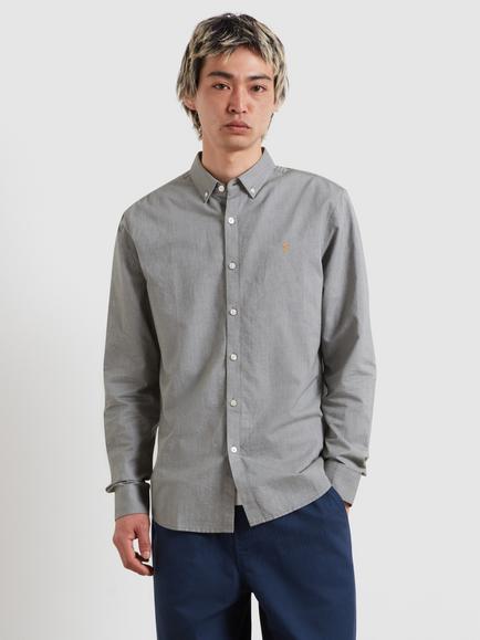 Farah Slim Fit Button Neck Long Sleeve Cotton Shirt, Rosemary/White, Rosemary/White