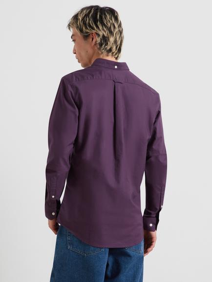 Farah Slim Fit Button Neck Long Sleeve Cotton Shirt, Deep Purple - view 2, Deep Purple