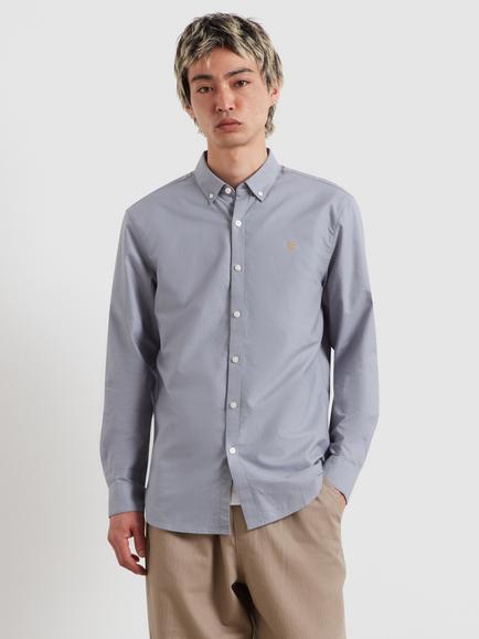 Farah Slim Fit Button Neck Long Sleeve Cotton Shirt, Icelandic Blue, Icelandic Blue