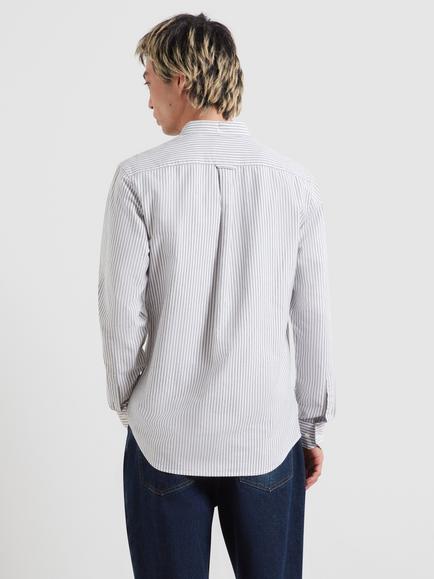 Farah Slim Fit Button Neck Long Sleeve Striped Cotton Shirt, Rosemary - view 2, Rosemary