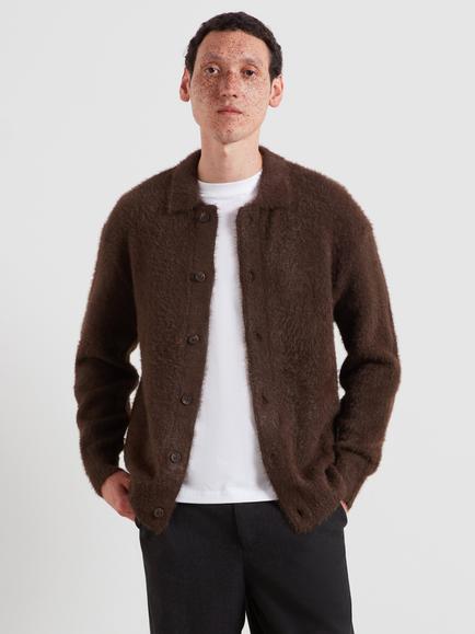 Farah Collared Acrylic Blend Cardigan, Dark Brown, Dark Brown