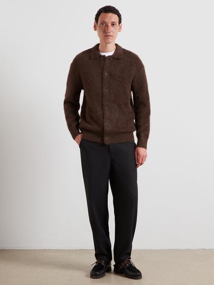 Farah Collared Acrylic Blend Cardigan, Dark Brown - view 2, Dark Brown