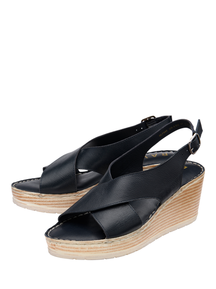 Ravel Branton Leather Wedge Heel Sandals - view 2, Navy