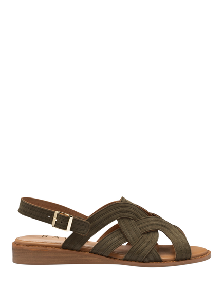 Ravel Waren Woven Leather Footbed Sandals, Khaki