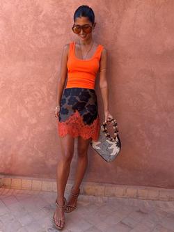 Never Fully Dressed Maeva Floral Print Mini Skirt containing LENZING™ ECOVERO™ Viscose - view 2, Brown/Orange